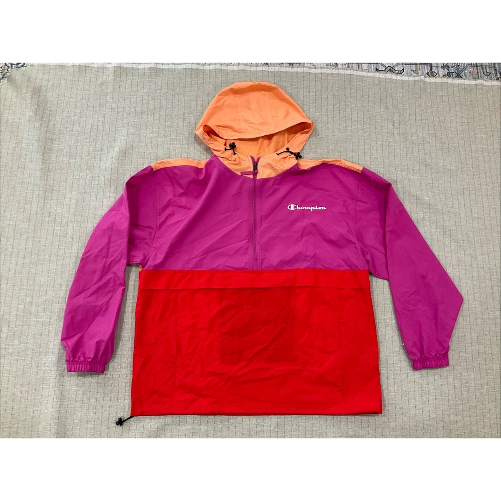 Champion Windbreaker Pullover Jacket Packable Pink Orange XL